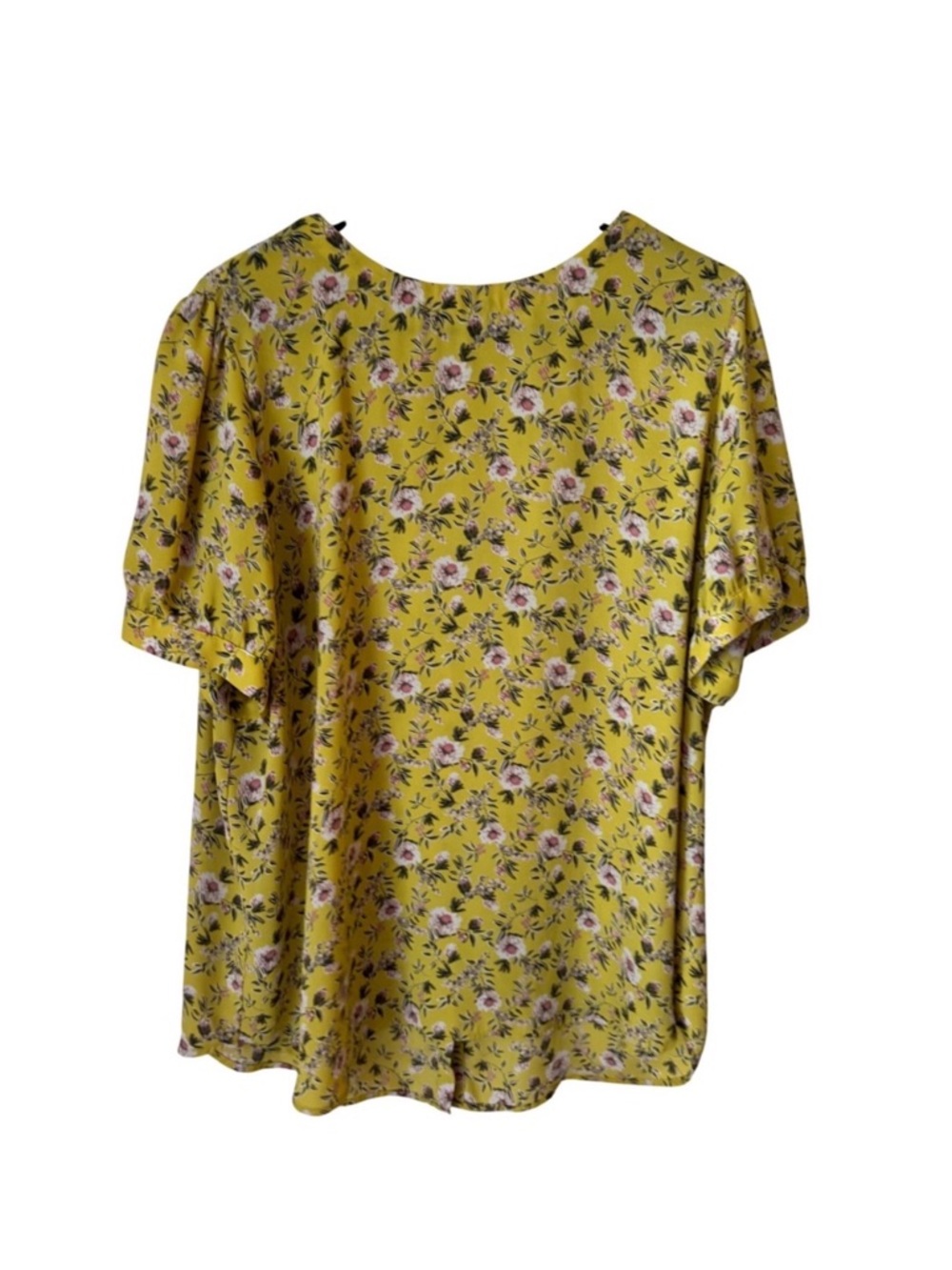 LOFT Womens Yellow Floral Button Front Short Puff Sleeve Blouse XL